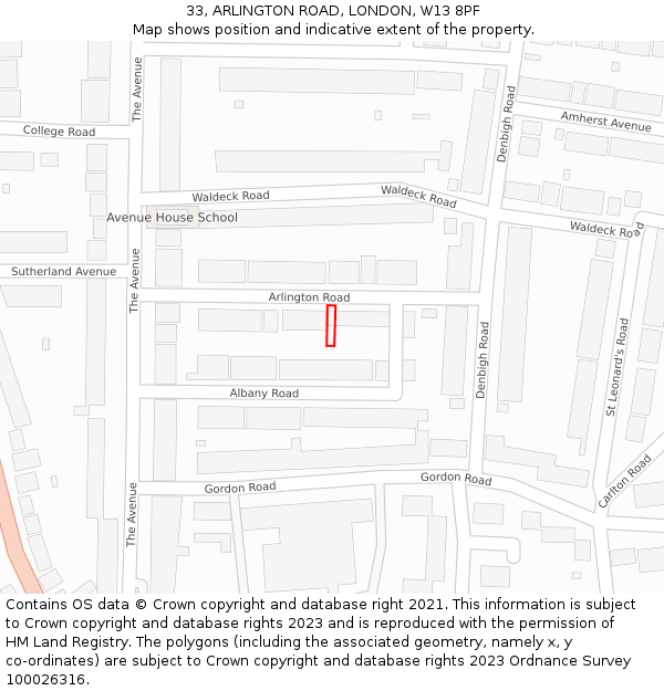 33, ARLINGTON ROAD, LONDON, W13 8PF: Location map and indicative extent of plot