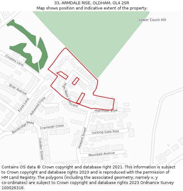 33, ARMDALE RISE, OLDHAM, OL4 2SR: Location map and indicative extent of plot