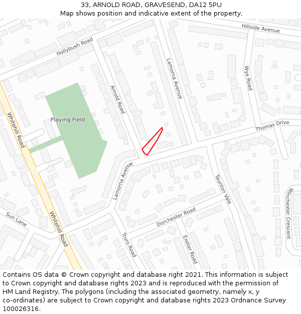 33, ARNOLD ROAD, GRAVESEND, DA12 5PU: Location map and indicative extent of plot