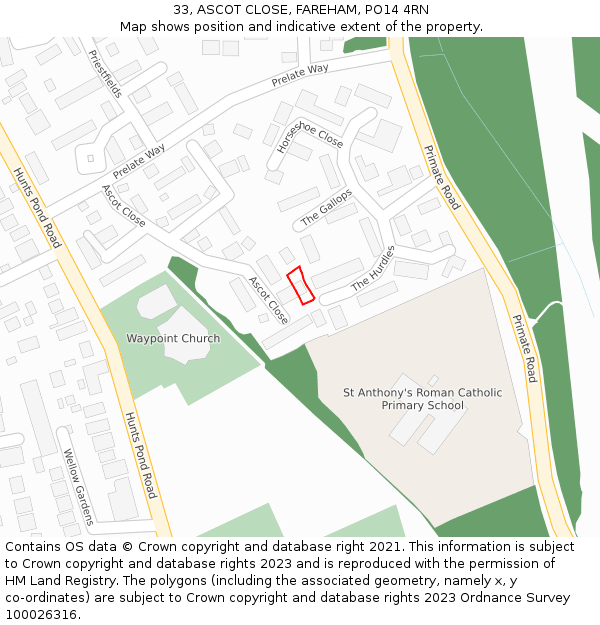 33, ASCOT CLOSE, FAREHAM, PO14 4RN: Location map and indicative extent of plot
