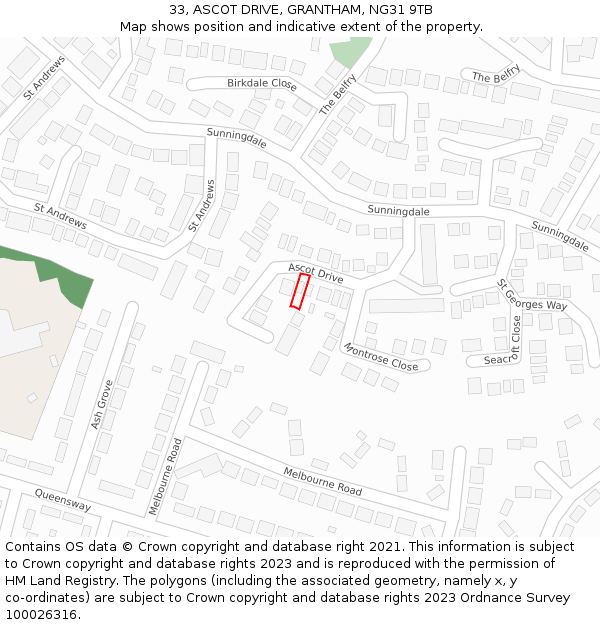 33, ASCOT DRIVE, GRANTHAM, NG31 9TB: Location map and indicative extent of plot