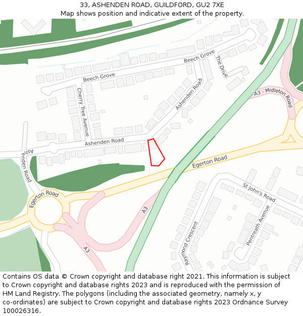 33, ASHENDEN ROAD, GUILDFORD, GU2 7XE: Location map and indicative extent of plot