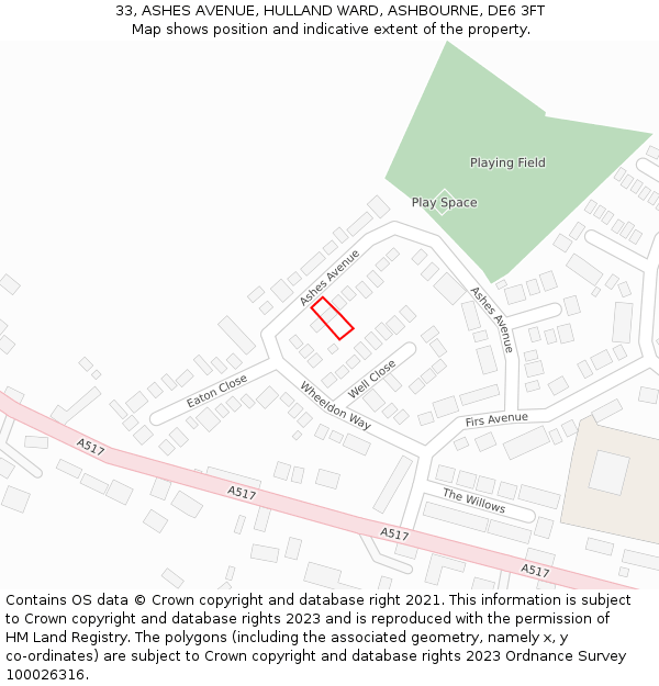 33, ASHES AVENUE, HULLAND WARD, ASHBOURNE, DE6 3FT: Location map and indicative extent of plot