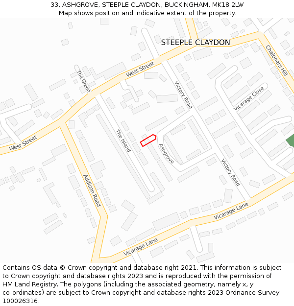 33, ASHGROVE, STEEPLE CLAYDON, BUCKINGHAM, MK18 2LW: Location map and indicative extent of plot