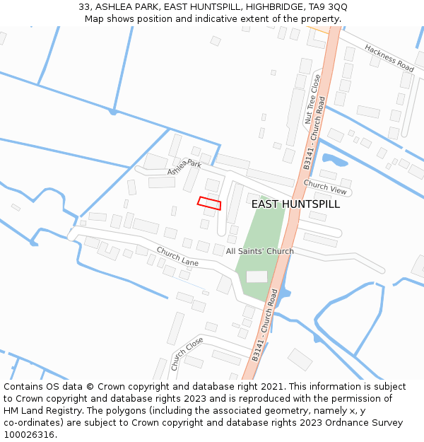 33, ASHLEA PARK, EAST HUNTSPILL, HIGHBRIDGE, TA9 3QQ: Location map and indicative extent of plot