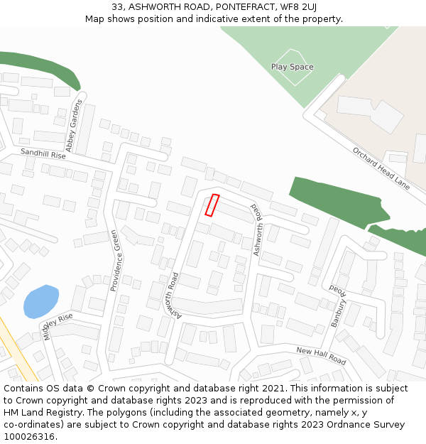 33, ASHWORTH ROAD, PONTEFRACT, WF8 2UJ: Location map and indicative extent of plot