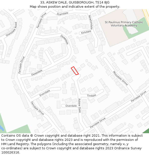 33, ASKEW DALE, GUISBOROUGH, TS14 8JG: Location map and indicative extent of plot