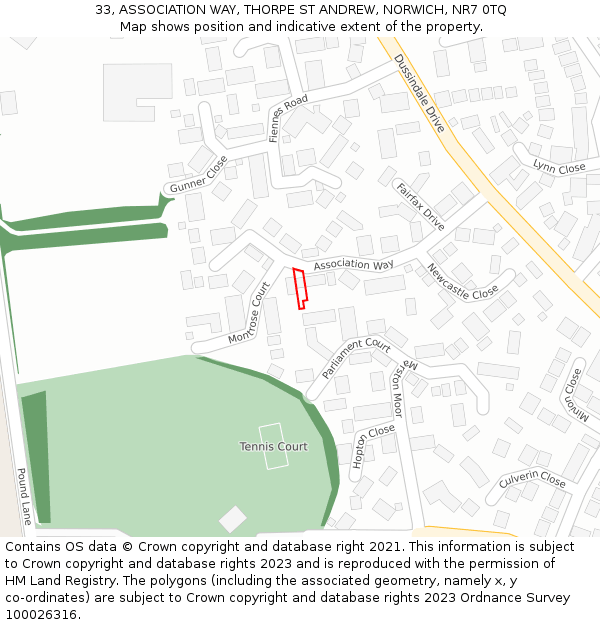 33, ASSOCIATION WAY, THORPE ST ANDREW, NORWICH, NR7 0TQ: Location map and indicative extent of plot