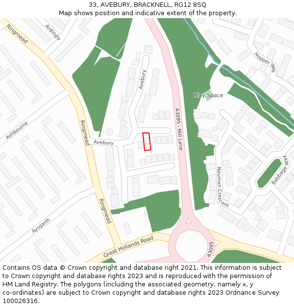 33, AVEBURY, BRACKNELL, RG12 8SQ: Location map and indicative extent of plot