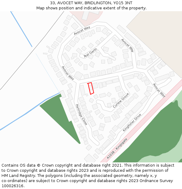 33, AVOCET WAY, BRIDLINGTON, YO15 3NT: Location map and indicative extent of plot