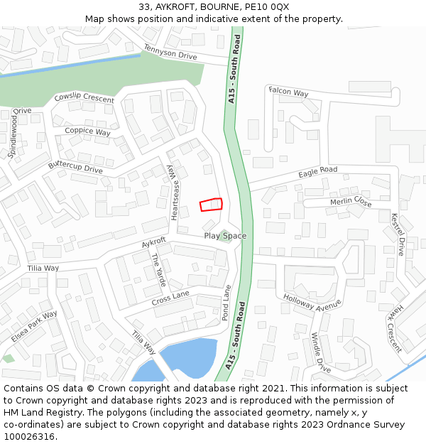 33, AYKROFT, BOURNE, PE10 0QX: Location map and indicative extent of plot