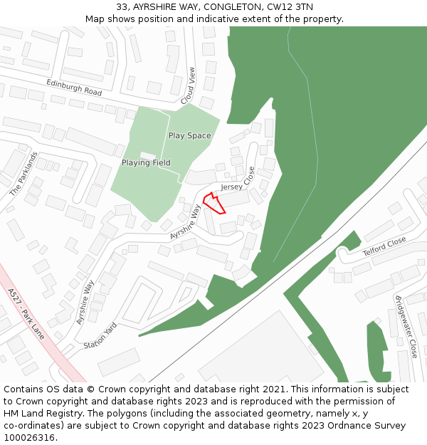 33, AYRSHIRE WAY, CONGLETON, CW12 3TN: Location map and indicative extent of plot
