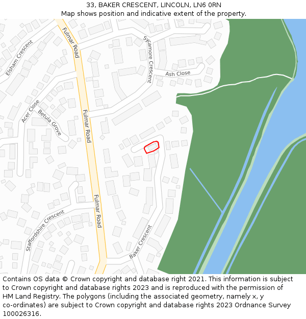 33, BAKER CRESCENT, LINCOLN, LN6 0RN: Location map and indicative extent of plot