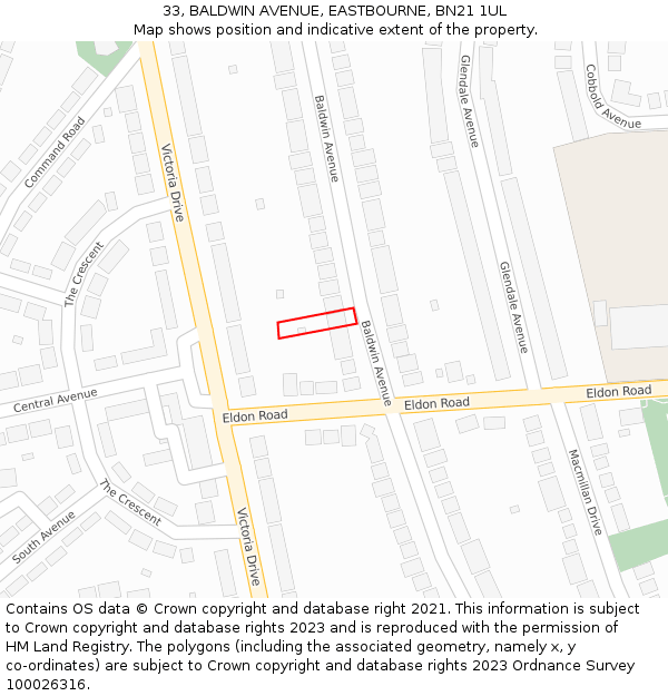 33, BALDWIN AVENUE, EASTBOURNE, BN21 1UL: Location map and indicative extent of plot