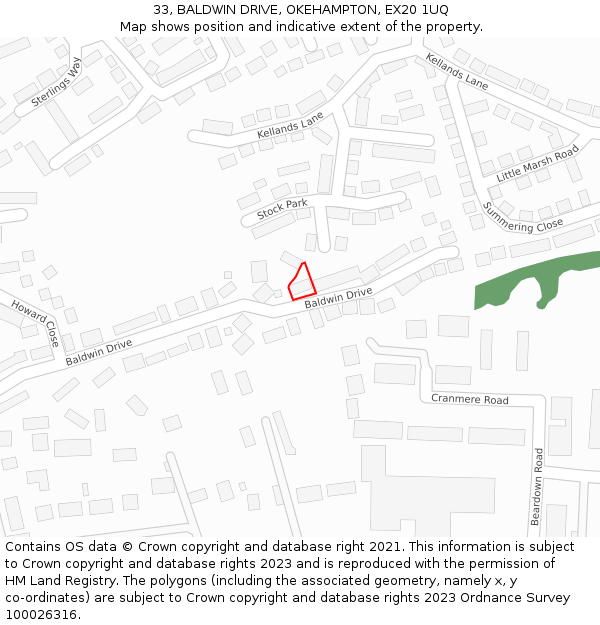 33, BALDWIN DRIVE, OKEHAMPTON, EX20 1UQ: Location map and indicative extent of plot