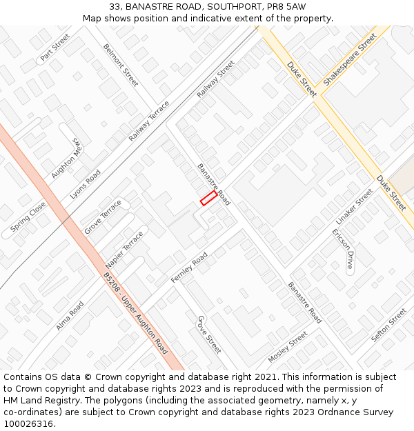 33, BANASTRE ROAD, SOUTHPORT, PR8 5AW: Location map and indicative extent of plot