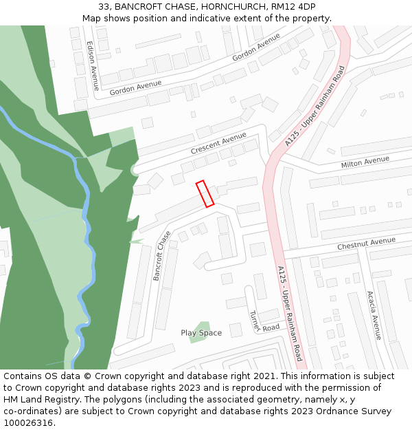 33, BANCROFT CHASE, HORNCHURCH, RM12 4DP: Location map and indicative extent of plot