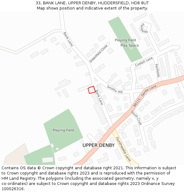 33, BANK LANE, UPPER DENBY, HUDDERSFIELD, HD8 8UT: Location map and indicative extent of plot