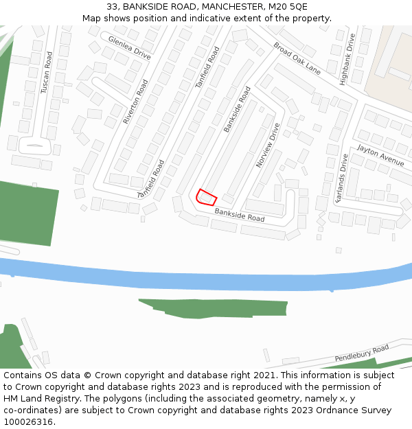 33, BANKSIDE ROAD, MANCHESTER, M20 5QE: Location map and indicative extent of plot