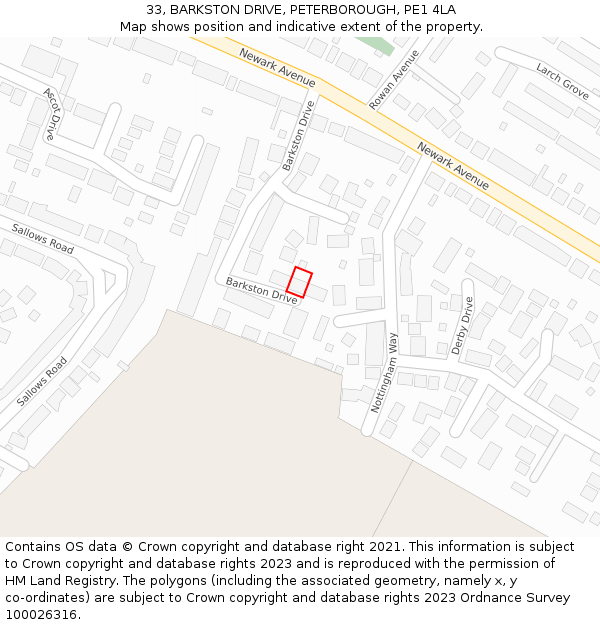 33, BARKSTON DRIVE, PETERBOROUGH, PE1 4LA: Location map and indicative extent of plot