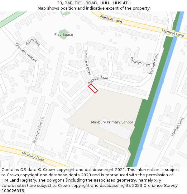 33, BARLEIGH ROAD, HULL, HU9 4TH: Location map and indicative extent of plot
