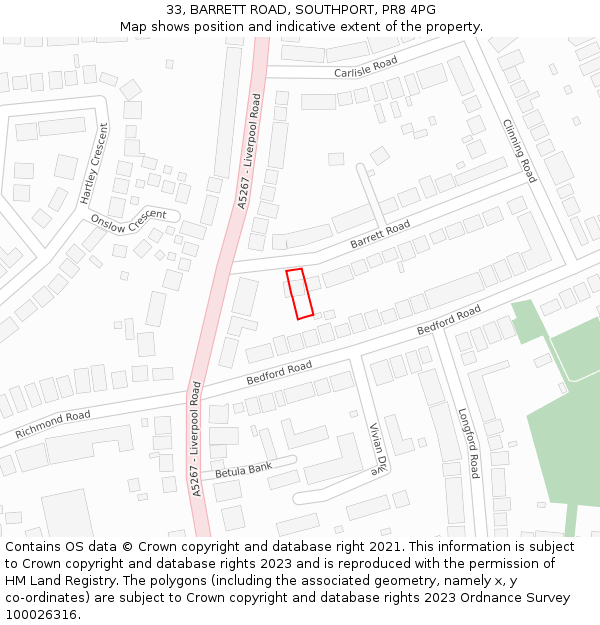 33, BARRETT ROAD, SOUTHPORT, PR8 4PG: Location map and indicative extent of plot