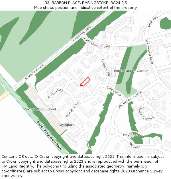 33, BARRON PLACE, BASINGSTOKE, RG24 9JS: Location map and indicative extent of plot