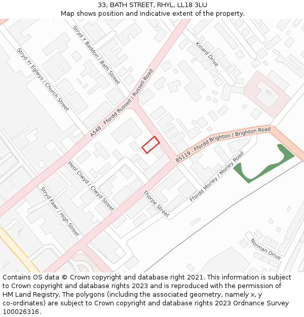 33, BATH STREET, RHYL, LL18 3LU: Location map and indicative extent of plot