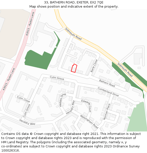 33, BATHERN ROAD, EXETER, EX2 7QE: Location map and indicative extent of plot