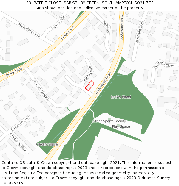 33, BATTLE CLOSE, SARISBURY GREEN, SOUTHAMPTON, SO31 7ZF: Location map and indicative extent of plot