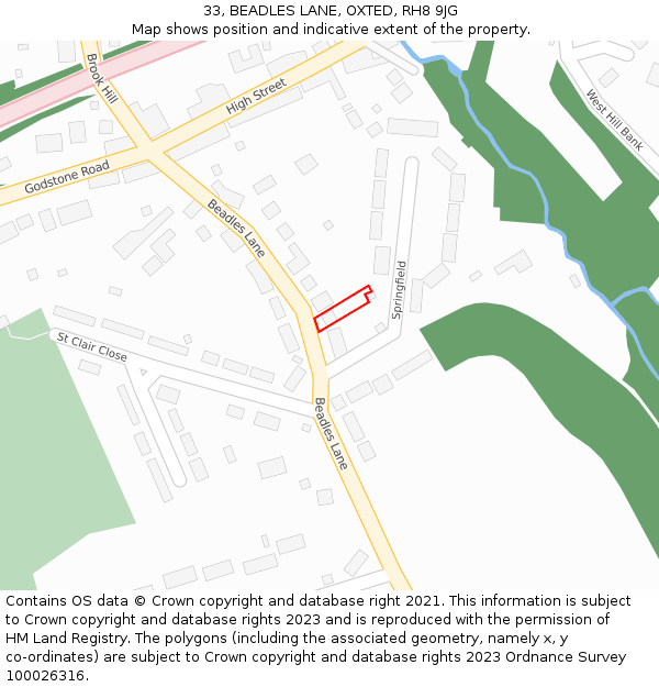 33, BEADLES LANE, OXTED, RH8 9JG: Location map and indicative extent of plot