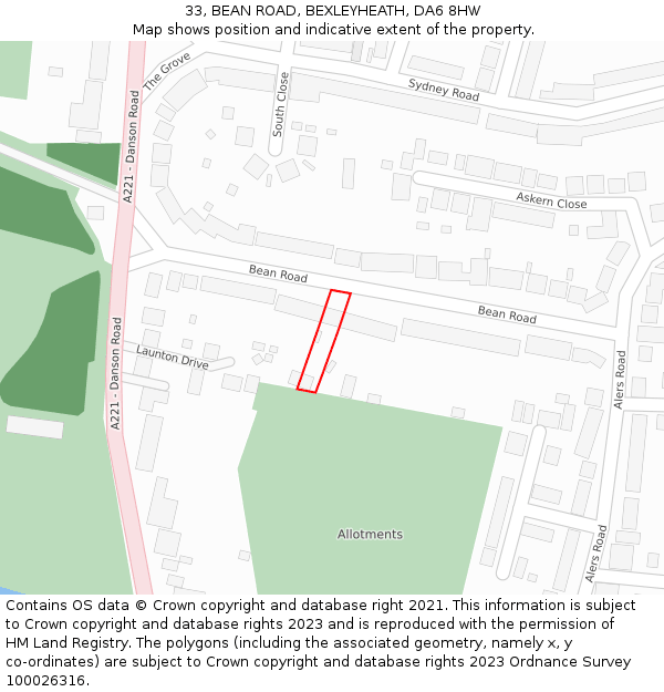 33, BEAN ROAD, BEXLEYHEATH, DA6 8HW: Location map and indicative extent of plot