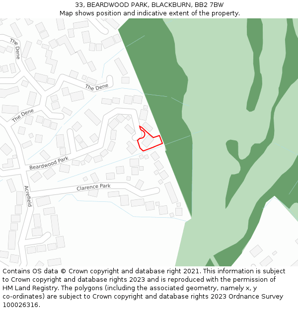 33, BEARDWOOD PARK, BLACKBURN, BB2 7BW: Location map and indicative extent of plot