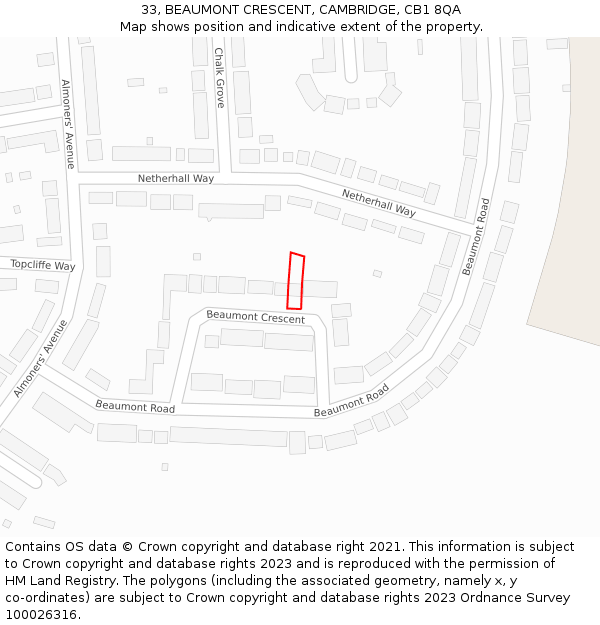 33, BEAUMONT CRESCENT, CAMBRIDGE, CB1 8QA: Location map and indicative extent of plot