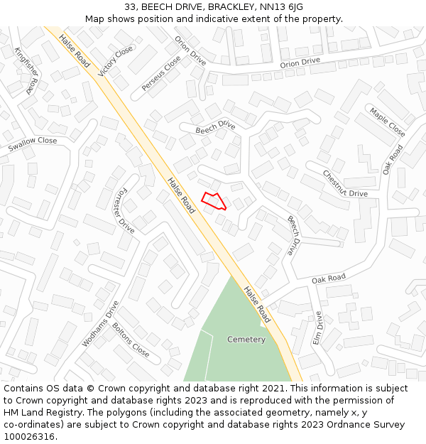 33, BEECH DRIVE, BRACKLEY, NN13 6JG: Location map and indicative extent of plot