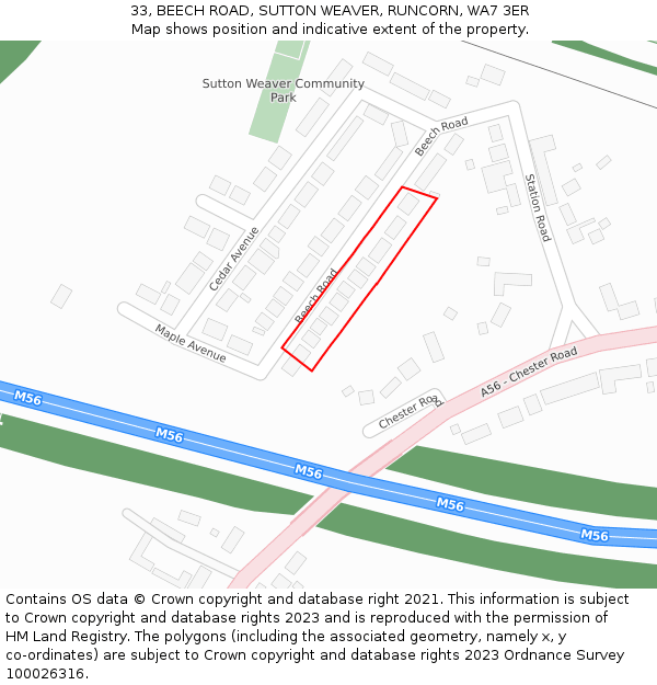 33, BEECH ROAD, SUTTON WEAVER, RUNCORN, WA7 3ER: Location map and indicative extent of plot