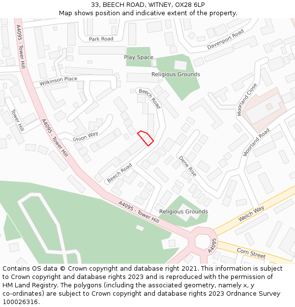 33, BEECH ROAD, WITNEY, OX28 6LP: Location map and indicative extent of plot