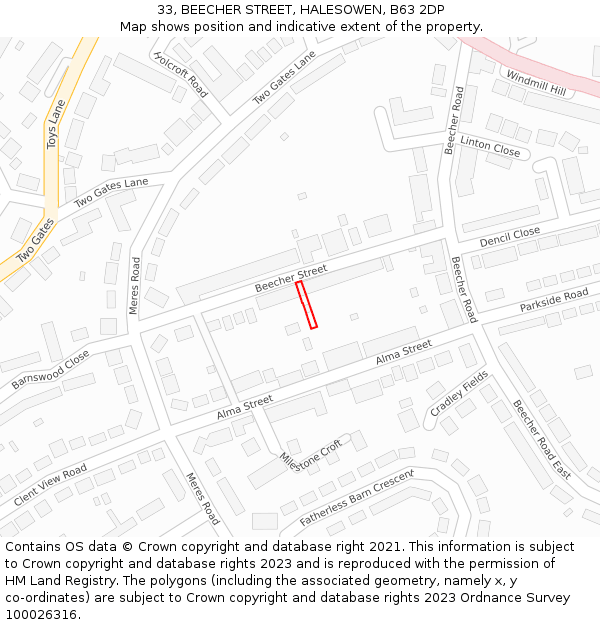 33, BEECHER STREET, HALESOWEN, B63 2DP: Location map and indicative extent of plot