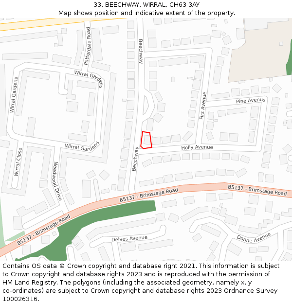 33, BEECHWAY, WIRRAL, CH63 3AY: Location map and indicative extent of plot