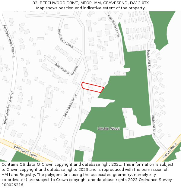 33, BEECHWOOD DRIVE, MEOPHAM, GRAVESEND, DA13 0TX: Location map and indicative extent of plot