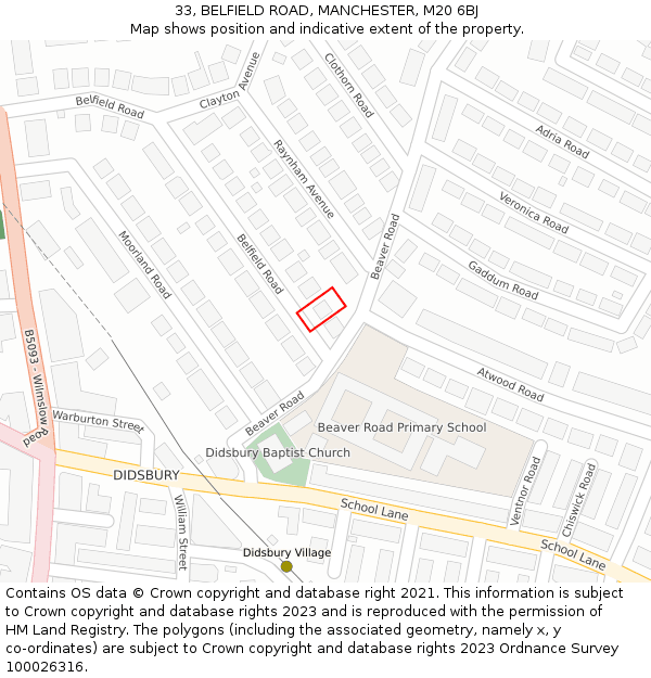 33, BELFIELD ROAD, MANCHESTER, M20 6BJ: Location map and indicative extent of plot