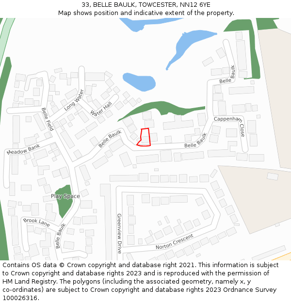 33, BELLE BAULK, TOWCESTER, NN12 6YE: Location map and indicative extent of plot