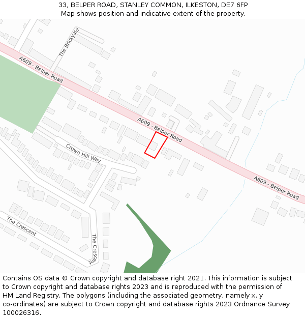 33, BELPER ROAD, STANLEY COMMON, ILKESTON, DE7 6FP: Location map and indicative extent of plot