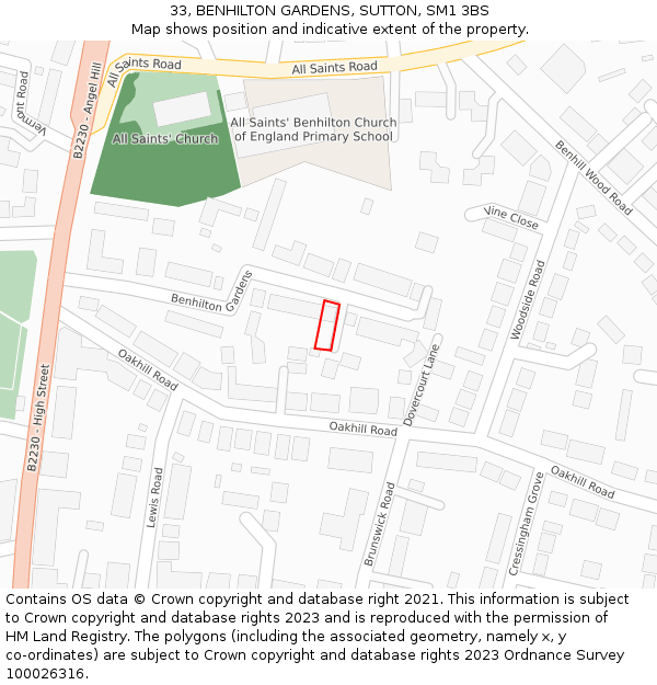 33, BENHILTON GARDENS, SUTTON, SM1 3BS: Location map and indicative extent of plot