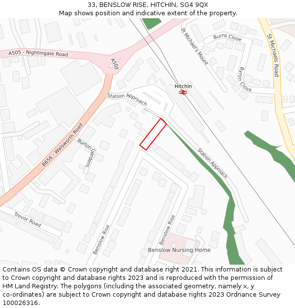 33, BENSLOW RISE, HITCHIN, SG4 9QX: Location map and indicative extent of plot