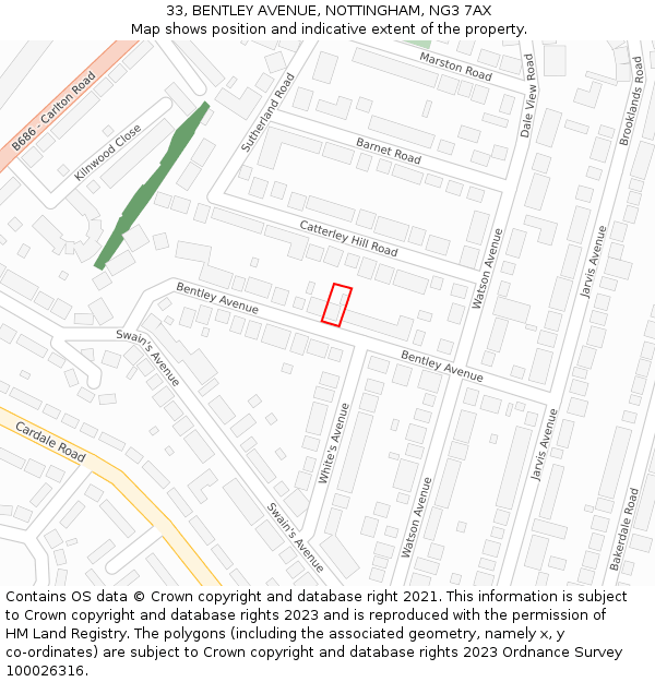 33, BENTLEY AVENUE, NOTTINGHAM, NG3 7AX: Location map and indicative extent of plot