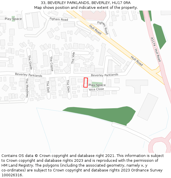 33, BEVERLEY PARKLANDS, BEVERLEY, HU17 0RA: Location map and indicative extent of plot