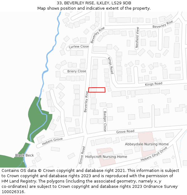 33, BEVERLEY RISE, ILKLEY, LS29 9DB: Location map and indicative extent of plot