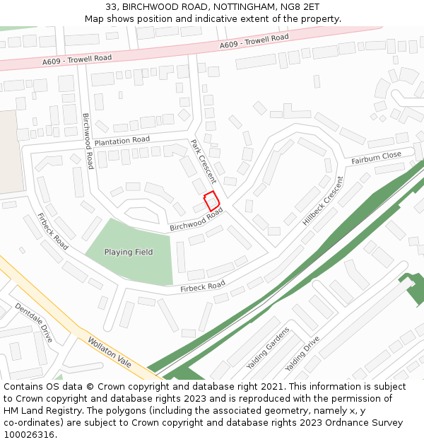 33, BIRCHWOOD ROAD, NOTTINGHAM, NG8 2ET: Location map and indicative extent of plot