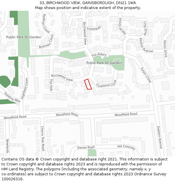 33, BIRCHWOOD VIEW, GAINSBOROUGH, DN21 1WA: Location map and indicative extent of plot